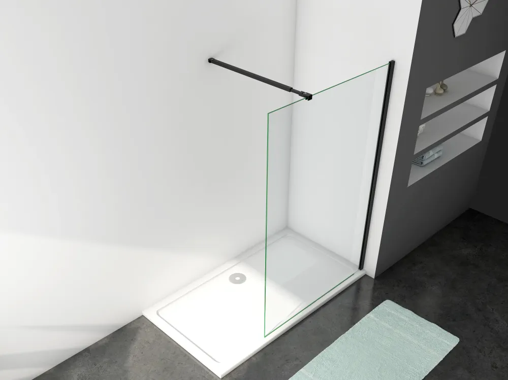 Panel Mampara Ducha, Cristal 8mm, Barra 73-120cm, 200cm altura,Perfil Negro