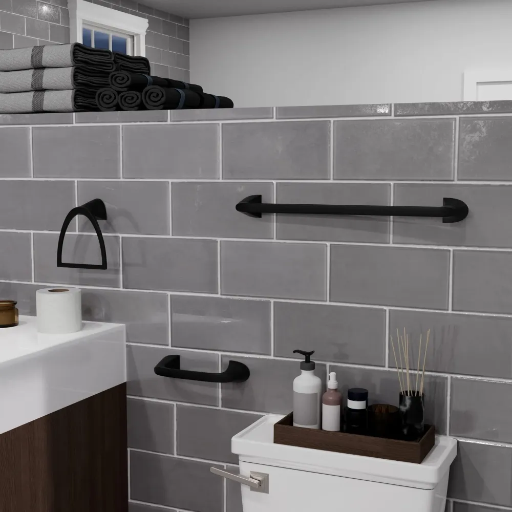 Set de Accesorios de Baño Karci Negro Mate – Barra, Aro y Portapapel Pfister Perú