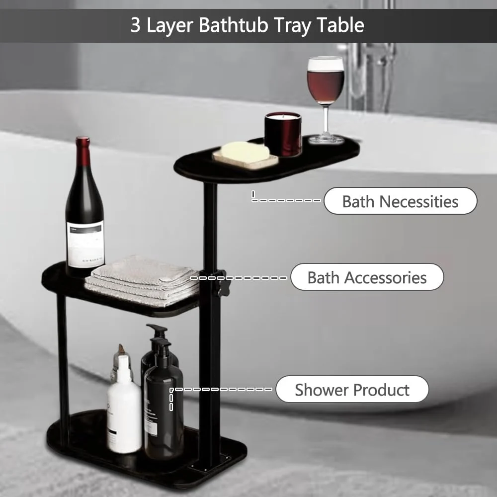 Mesa auxiliar de bañera BeGyoku de 3 niveles, mesa auxiliar giratoria de bambú con altura ajustable Quierox - Tienda Online