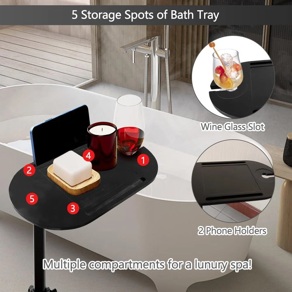 Mesa auxiliar de bañera BeGyoku de 3 niveles, mesa auxiliar giratoria de bambú con altura ajustable Quierox - Tienda Online