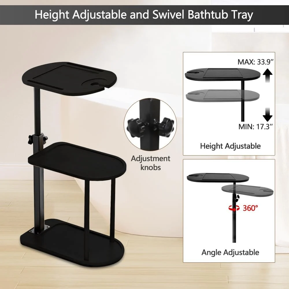 Mesa auxiliar de bañera BeGyoku de 3 niveles, mesa auxiliar giratoria de bambú con altura ajustable Quierox - Tienda Online