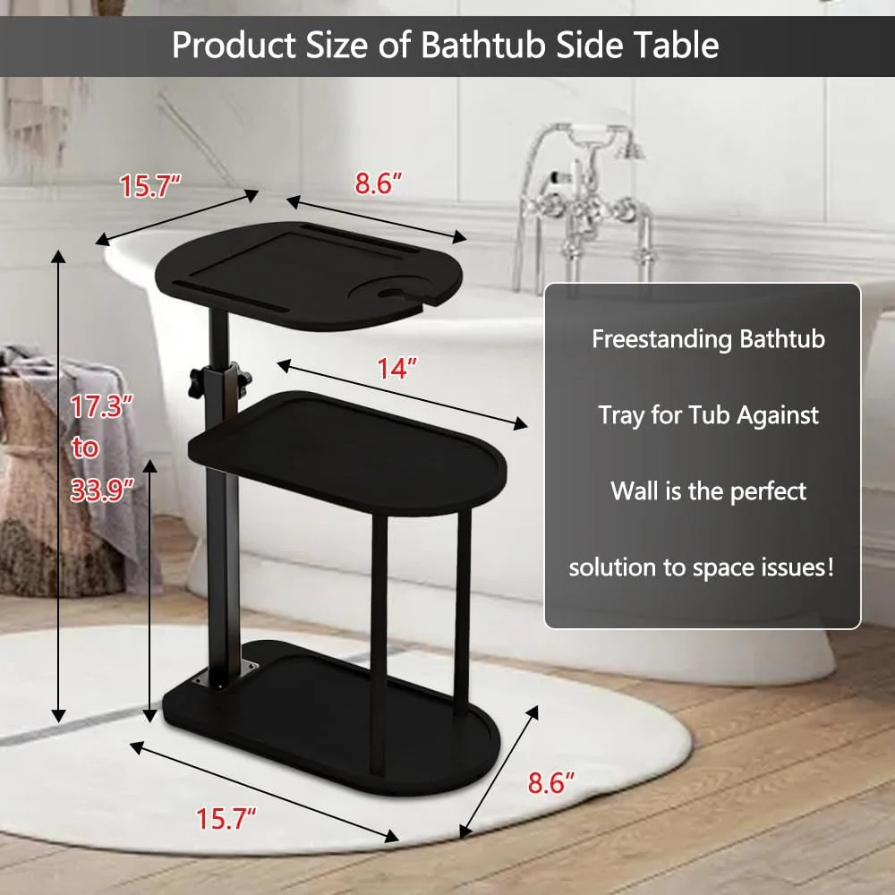 Mesa auxiliar de bañera BeGyoku de 3 niveles, mesa auxiliar giratoria de bambú con altura ajustable Quierox - Tienda Online