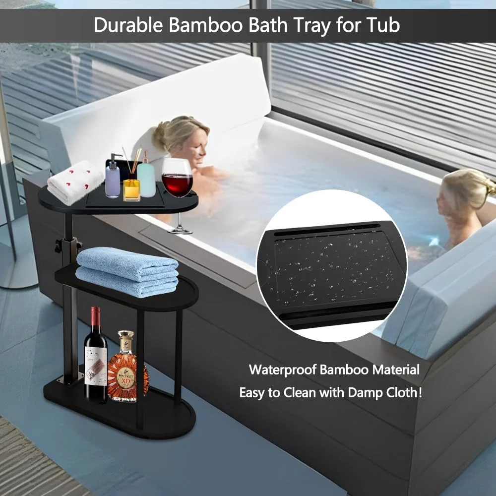Mesa auxiliar de bañera BeGyoku de 3 niveles, mesa auxiliar giratoria de bambú con altura ajustable Quierox - Tienda Online