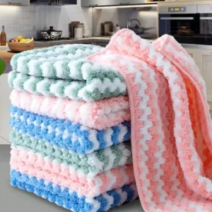 SHEIN Paño de cocina de ion grueso y ondulado, surtido de 5 unidades, de vellón coral raya Quierox - Tienda Online