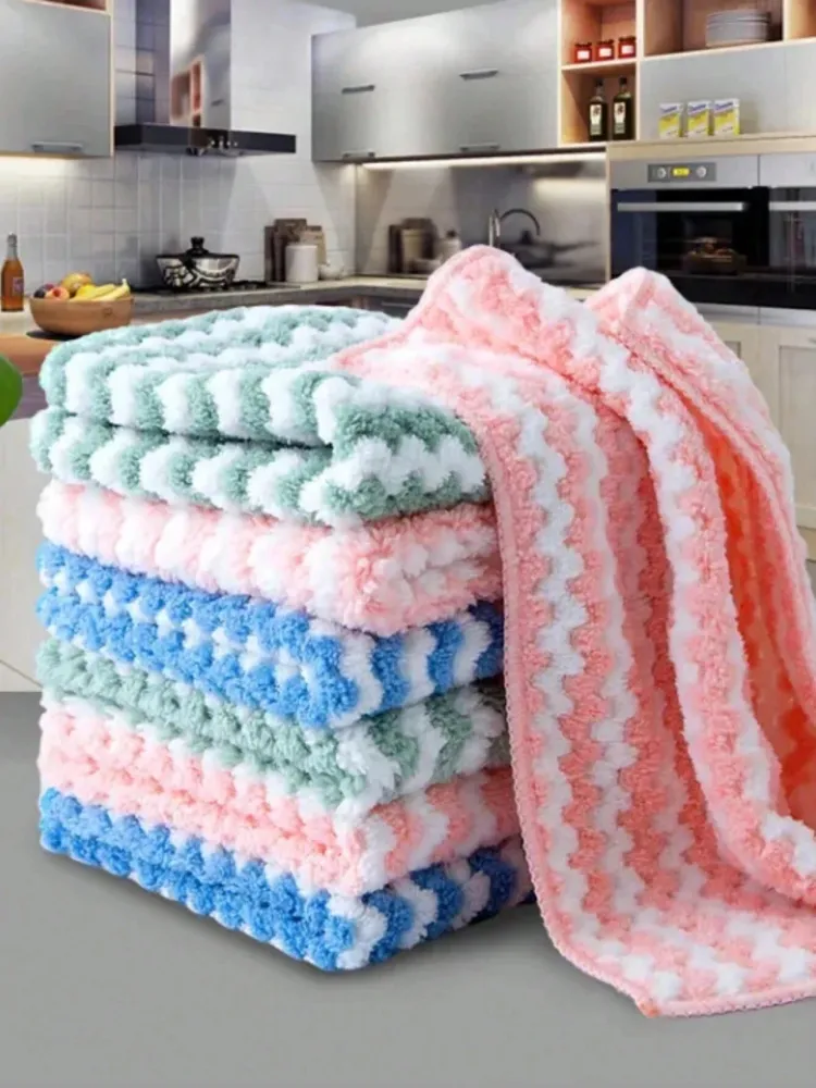 SHEIN Paño de cocina de ion grueso y ondulado, surtido de 5 unidades, de vellón coral raya Quierox - Tienda Online