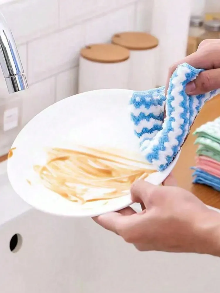 SHEIN Paño de cocina de ion grueso y ondulado, surtido de 5 unidades, de vellón coral raya Quierox - Tienda Online