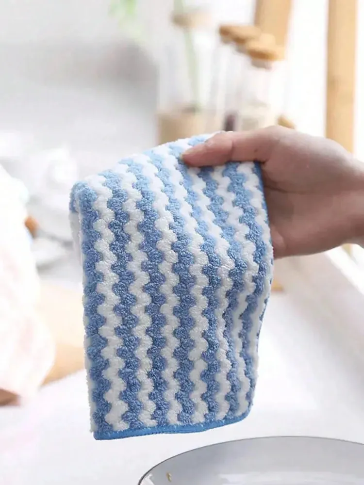 SHEIN Paño de cocina de ion grueso y ondulado, surtido de 5 unidades, de vellón coral raya Quierox - Tienda Online