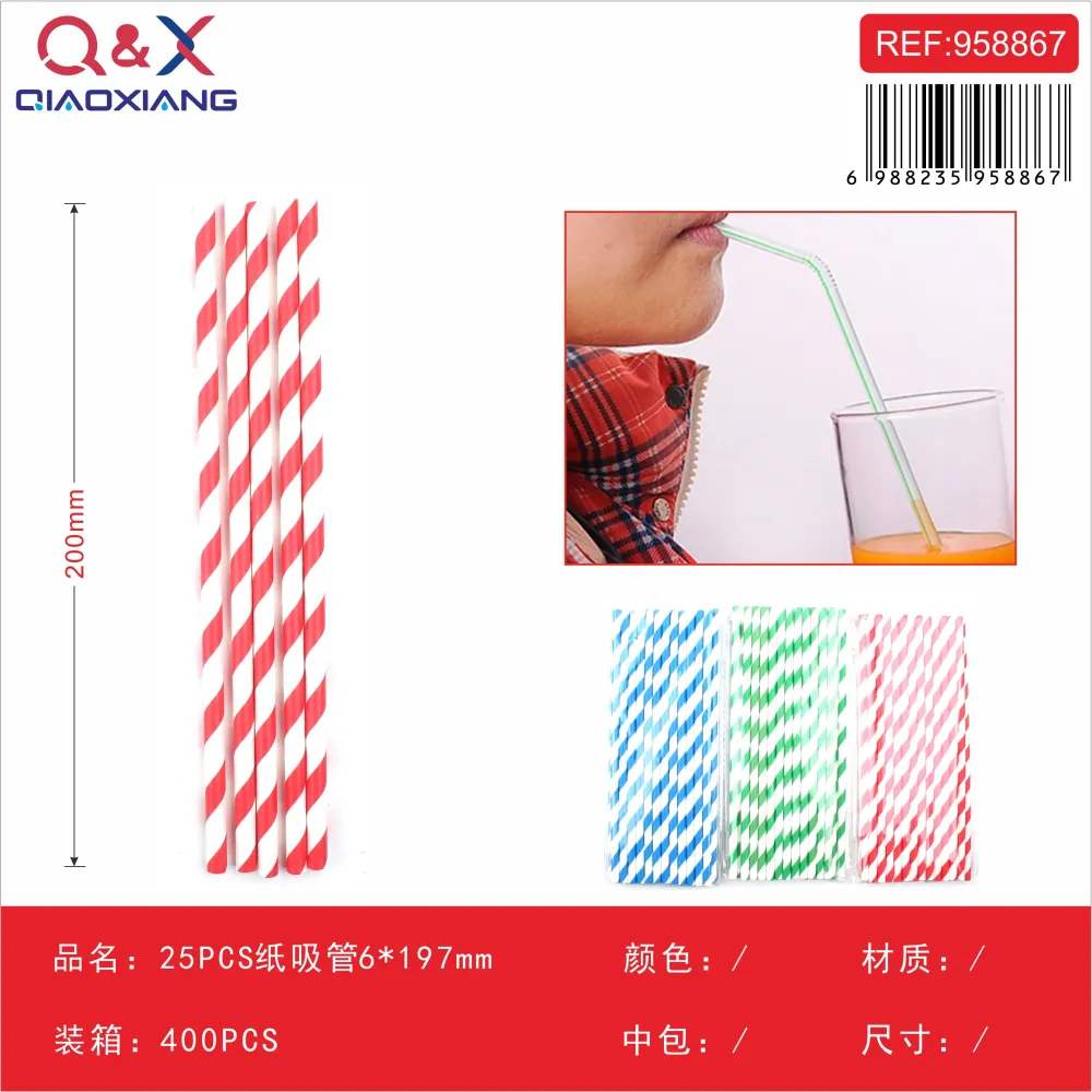 Bombillas de papel desechables 6 x 197 mm pack 25 unidades Q&X