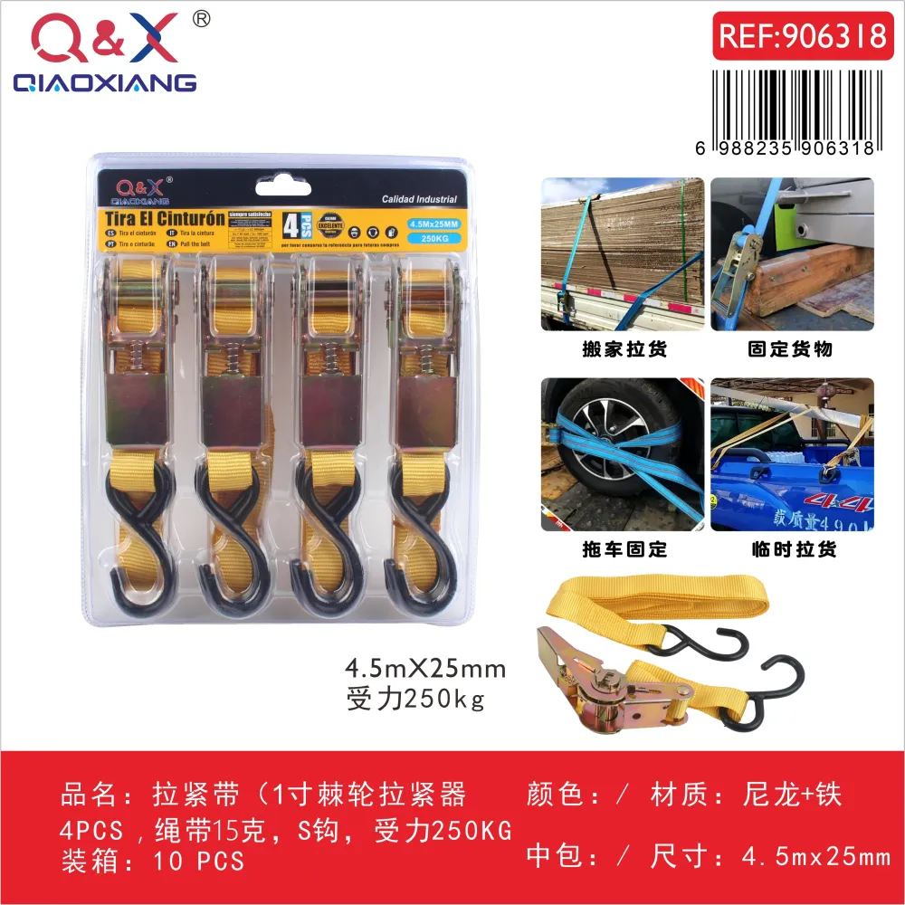 Correa de amarre con tensor trinquete 4,5 m pack 4 unidades capacidad 250 kg Q&X