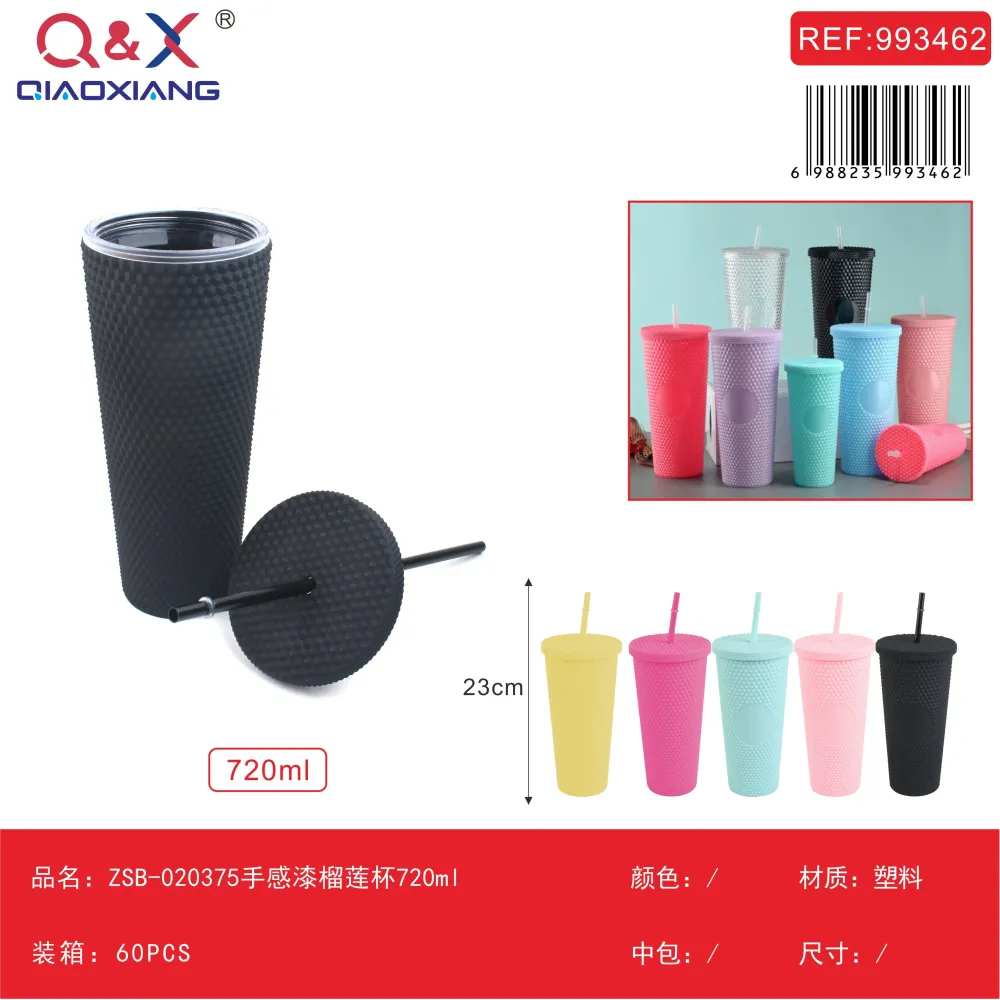 Vaso con bombilla acabado suave diseño durián 720 ml modelo ZSB-020375 Q&X