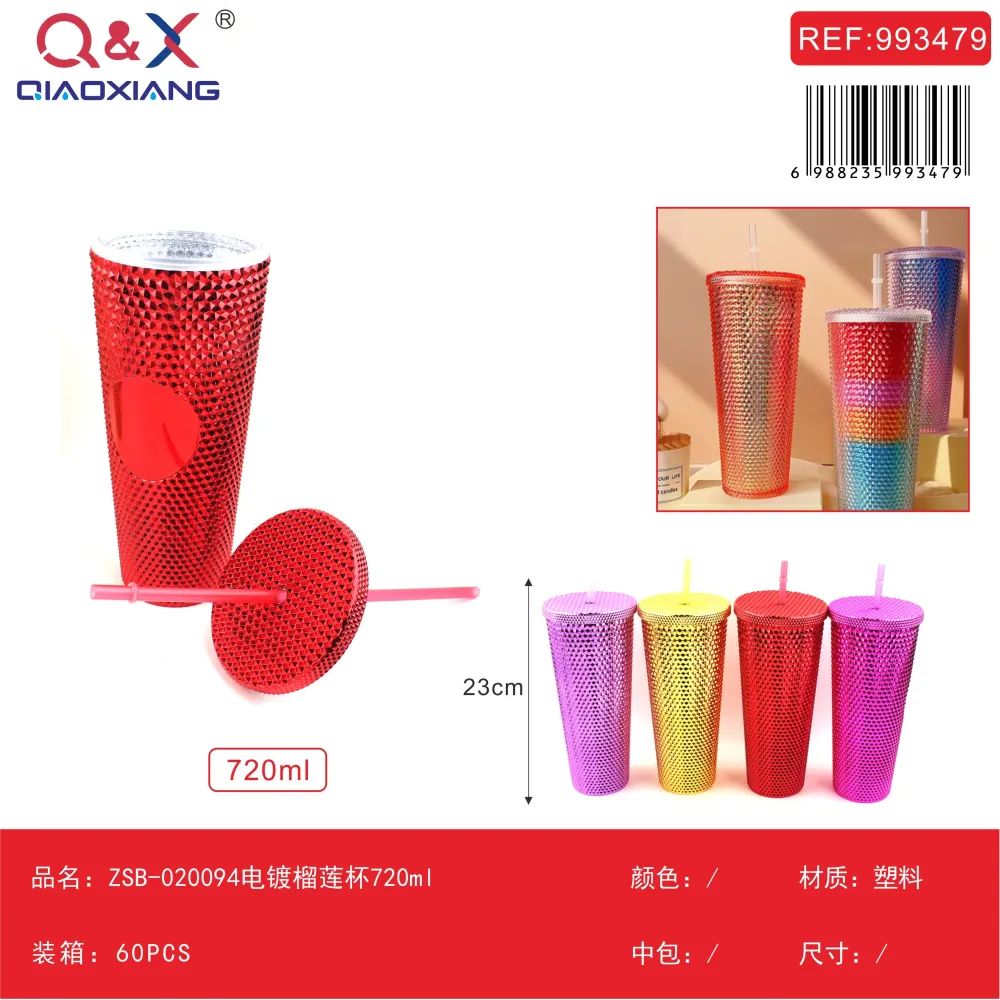 Vaso con bombilla diseño durián 720 ml modelo ZSB-020094 Q&X