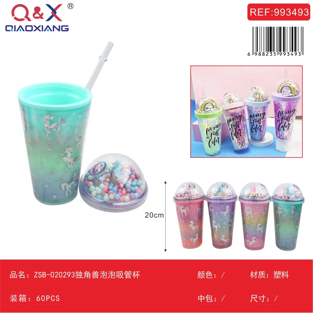 Vaso con bombilla diseño unicornio modelo ZSB-020293 Q&X