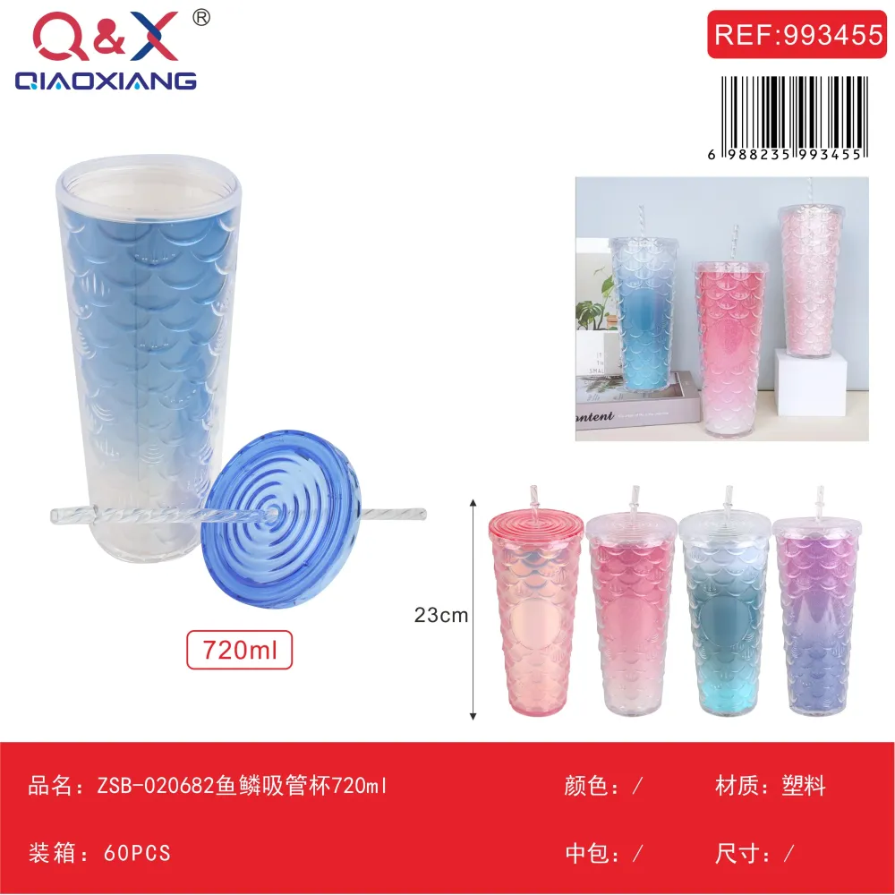 Vaso con bombilla textura escamas 720 ml modelo ZSB-020682 Q&X