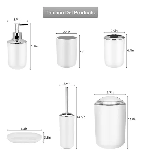 Resistente al Agua Set De Accesorios De Baño 6 unidades Color Blanco
