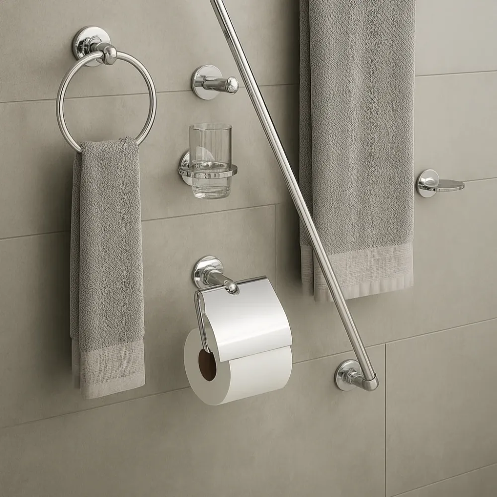 JUEGO DE ACCESORIOS RUGO JE91O PARA BAÑO 6 PIEZAS CROMO