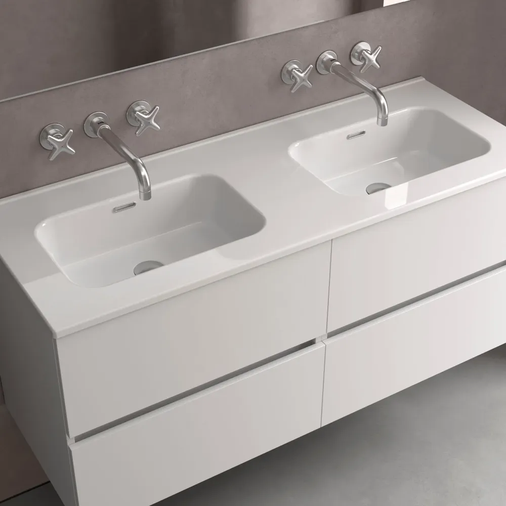 Lavabo Doble Poza CONSTANZA 121 cm. Blanco Brillo SALGAR