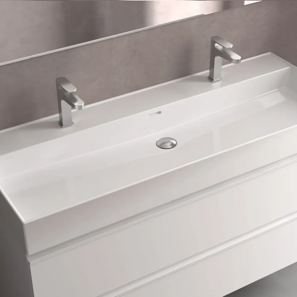 Lavabo Doble VENETO de Salgar. Porcelana Blanca de 121 cm