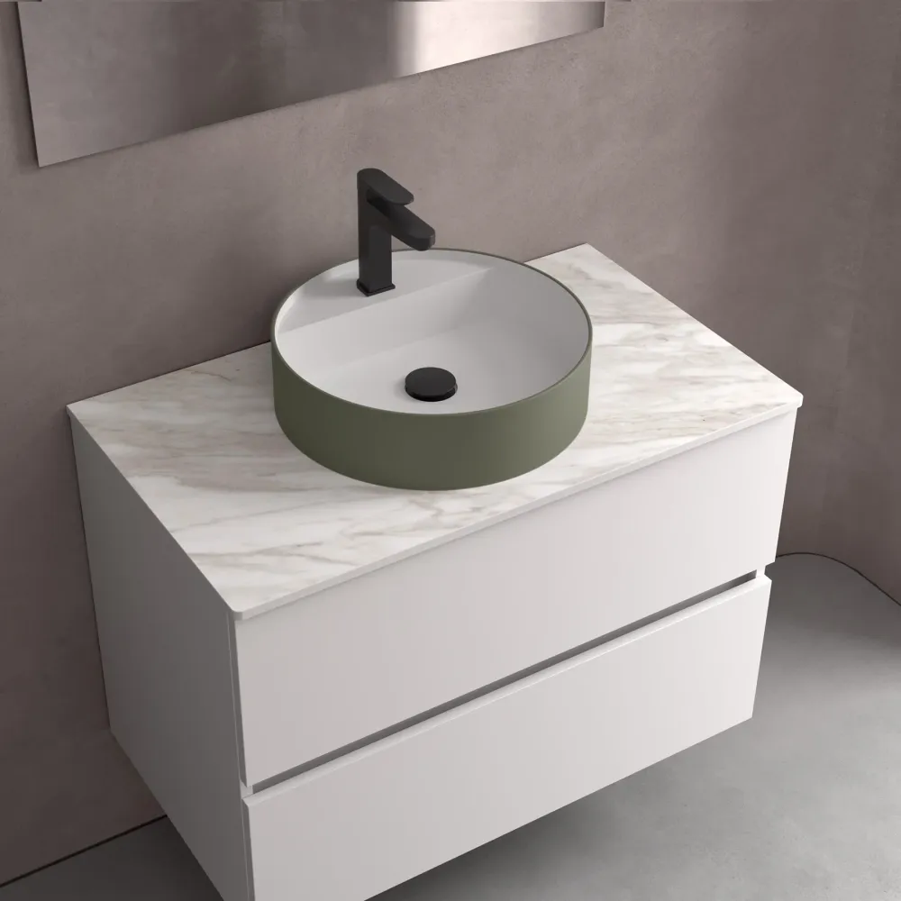 Lavabo de posar BICA en Solid Surface. 8 Acabados (Ø 390x105 mm) Terracota SALGAR