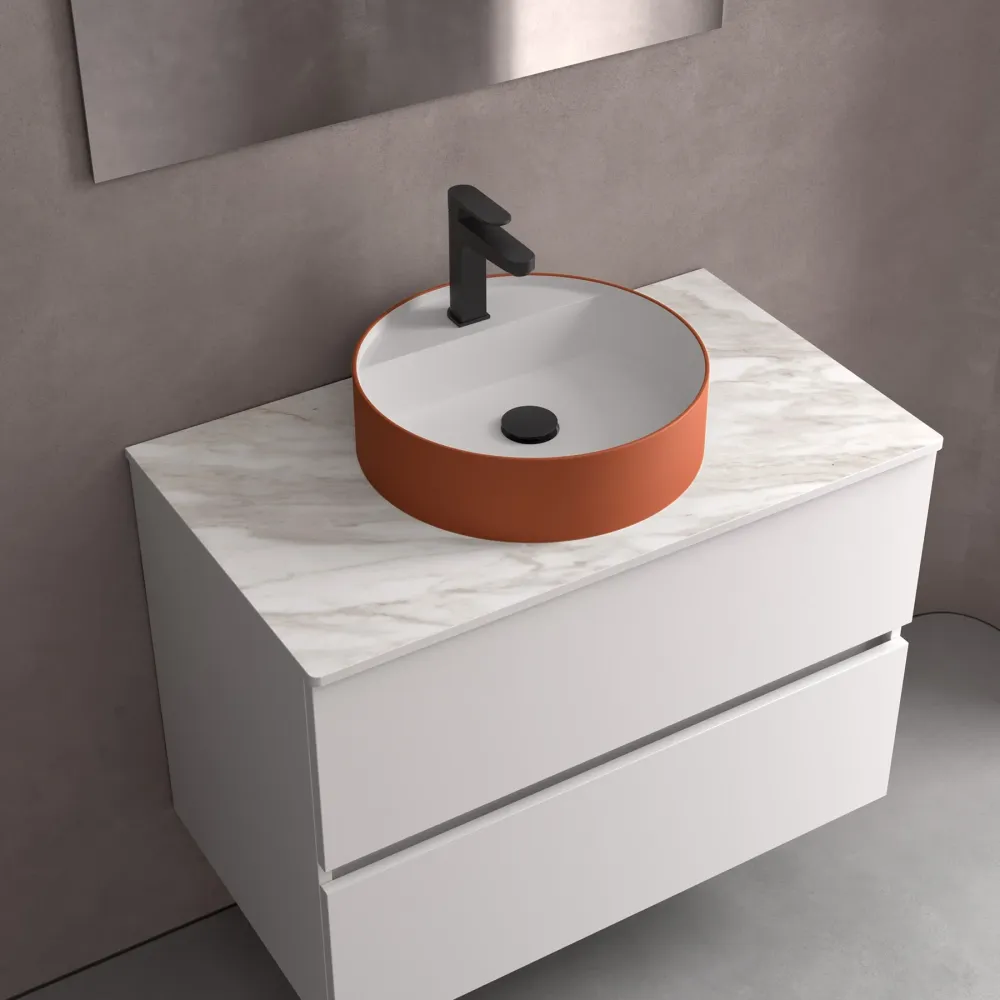 Lavabo de posar BICA en Solid Surface. 8 Acabados (Ø 390x105 mm) Terracota SALGAR