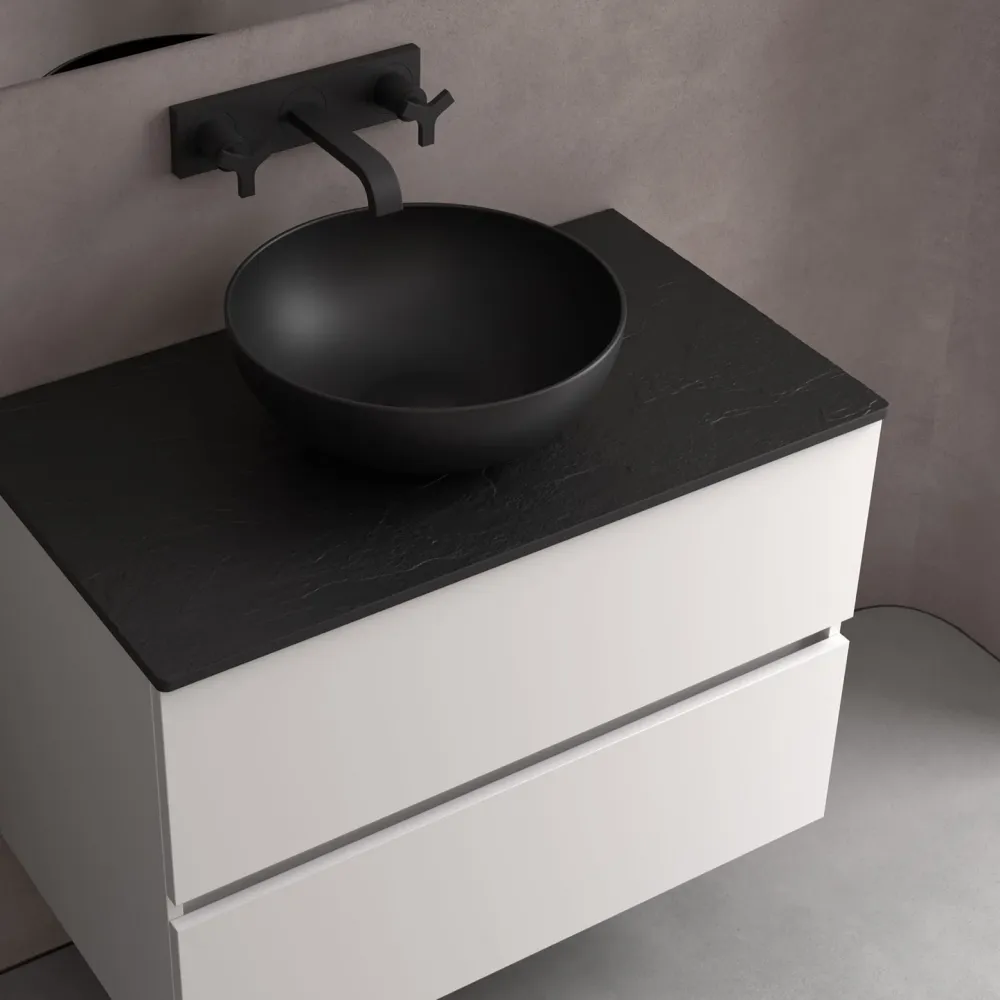 Lavabo de posar LOKUM porcelana negra mate Ø 380 x 140 mm Salgar