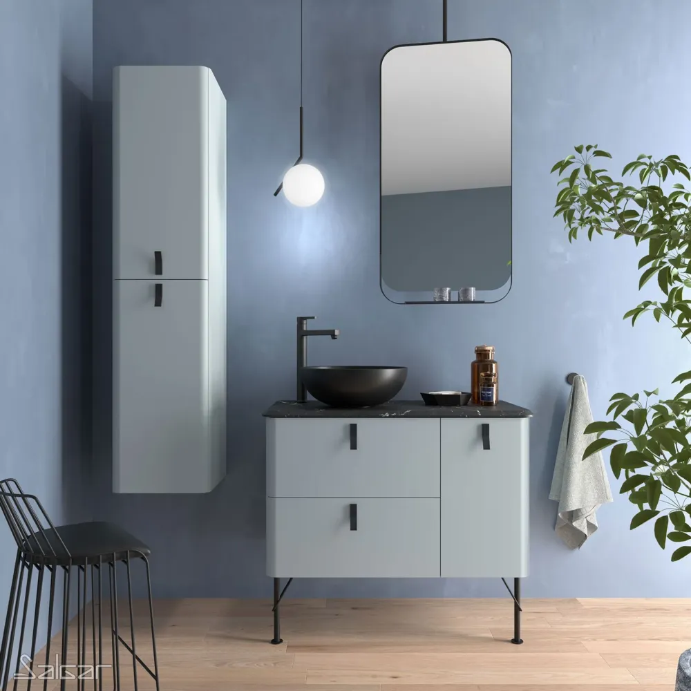 Lavabo de posar LOKUM porcelana negra mate Ø 380 x 140 mm Salgar