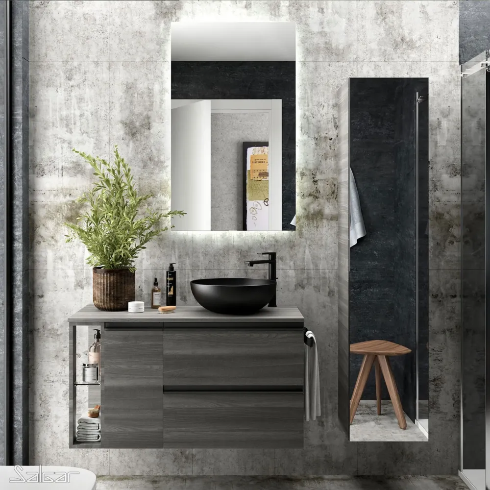 Lavabo de posar LOKUM porcelana negra mate Ø 380 x 140 mm Salgar