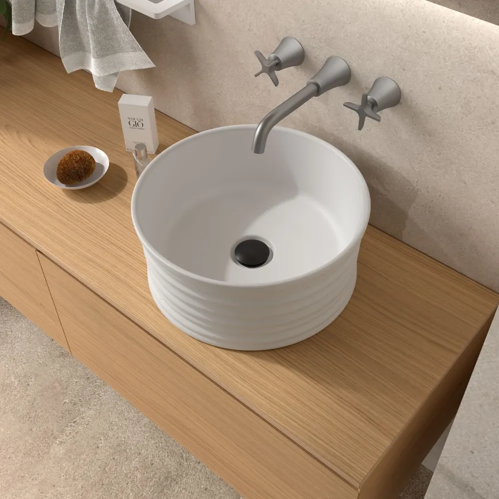 Lavabo de Posar LOOP, Porcelana en Blanco y Negro Mate (Ø 410x180 mm) SALGAR