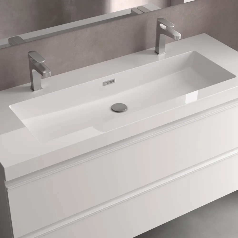 Lavabo TOSCANA 120 cm. 1 poza y 2 grifos CARGA MINERAL BLANCA SALGAR