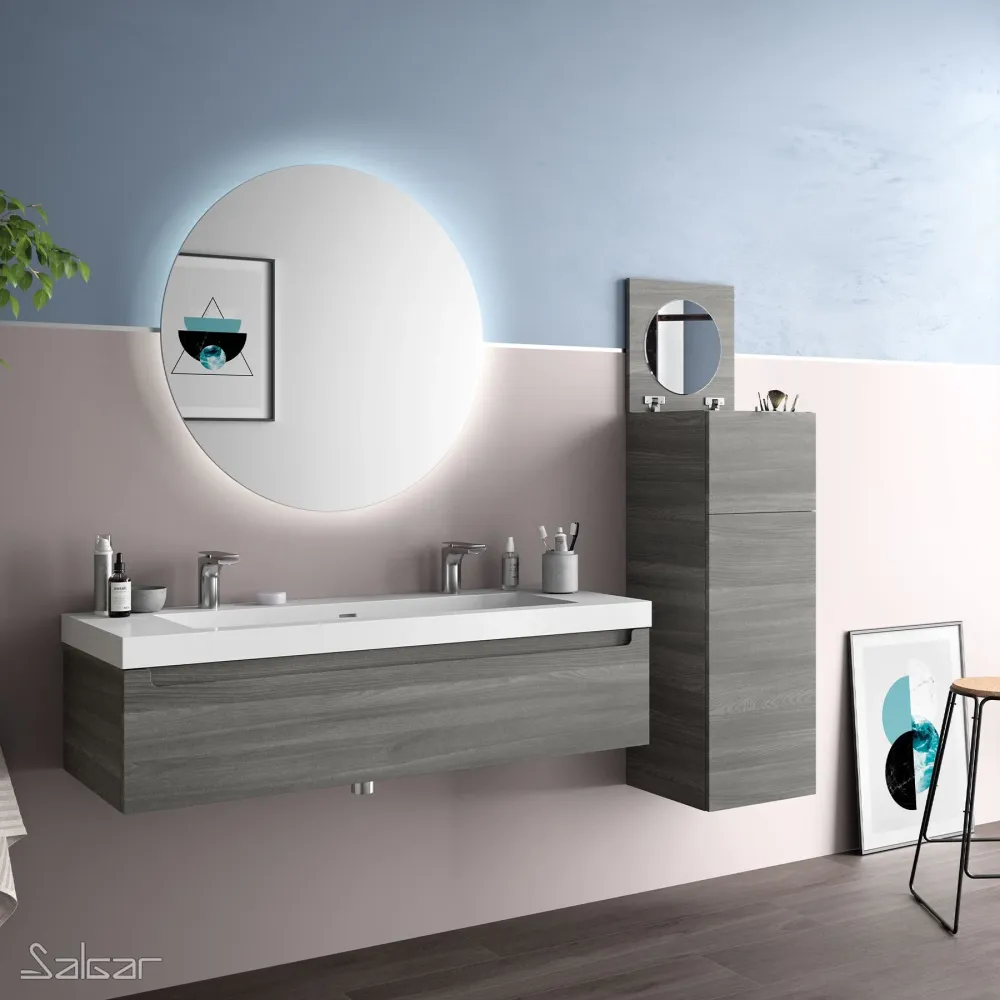 Lavabo TOSCANA 120 cm. 1 poza y 2 grifos CARGA MINERAL BLANCA SALGAR