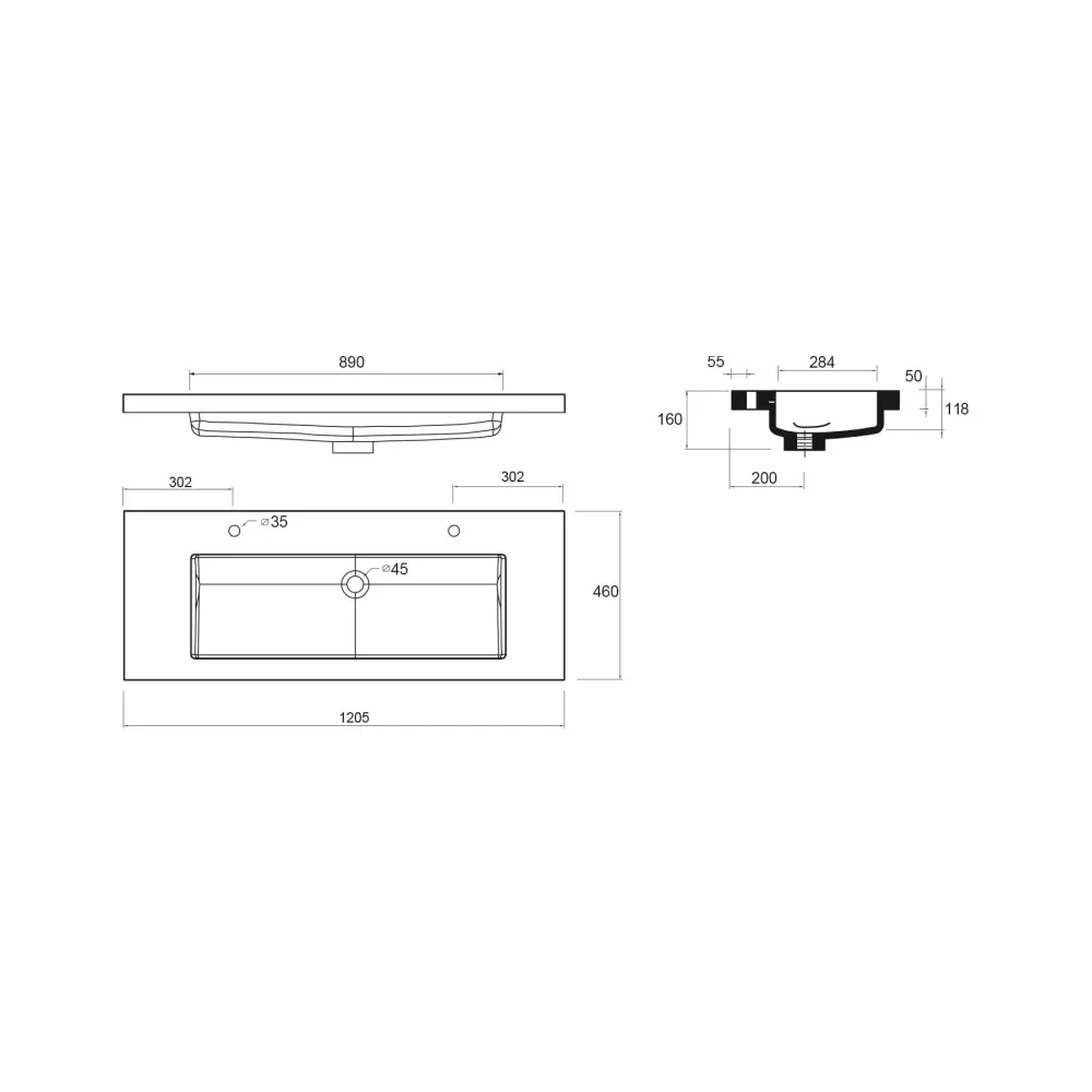 Lavabo TOSCANA 120 cm. 1 poza y 2 grifos CARGA MINERAL BLANCA SALGAR