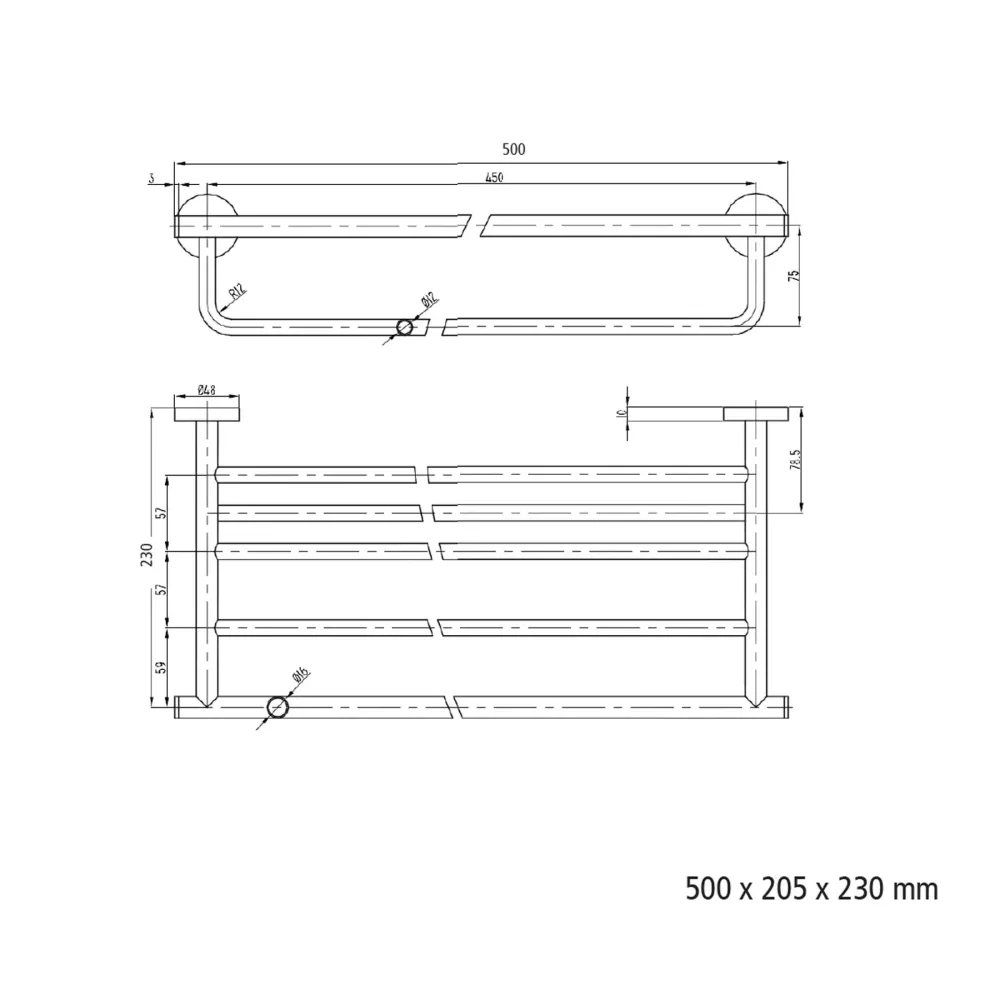 Repisa toallero RHIN HOTEL de Salgar. 500 x 205 x 230 mm