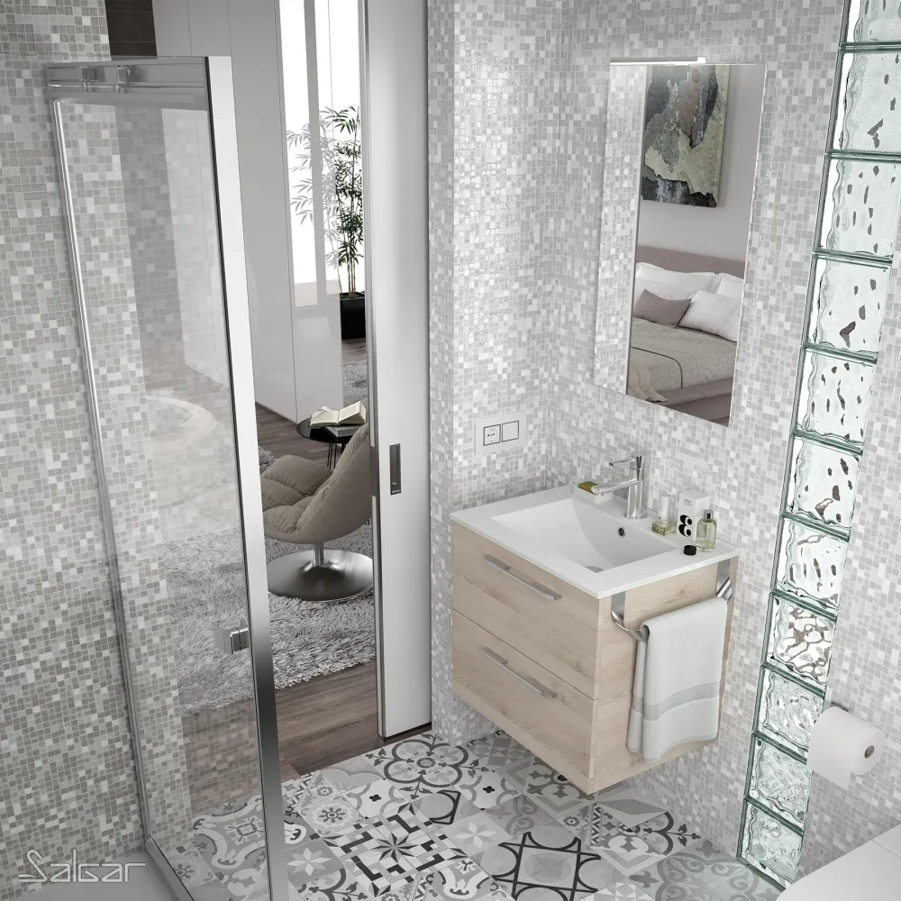 Toallero doble JAZZ fondo 45 y 50 de Salgar. 385 x 125 x 68 mm Blanco