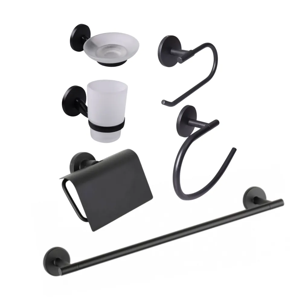 Set de Accesorios para Baño (6 Piezas) - Acero Inoxidable / Acabado Negro Mate en Acero Inoxidable
