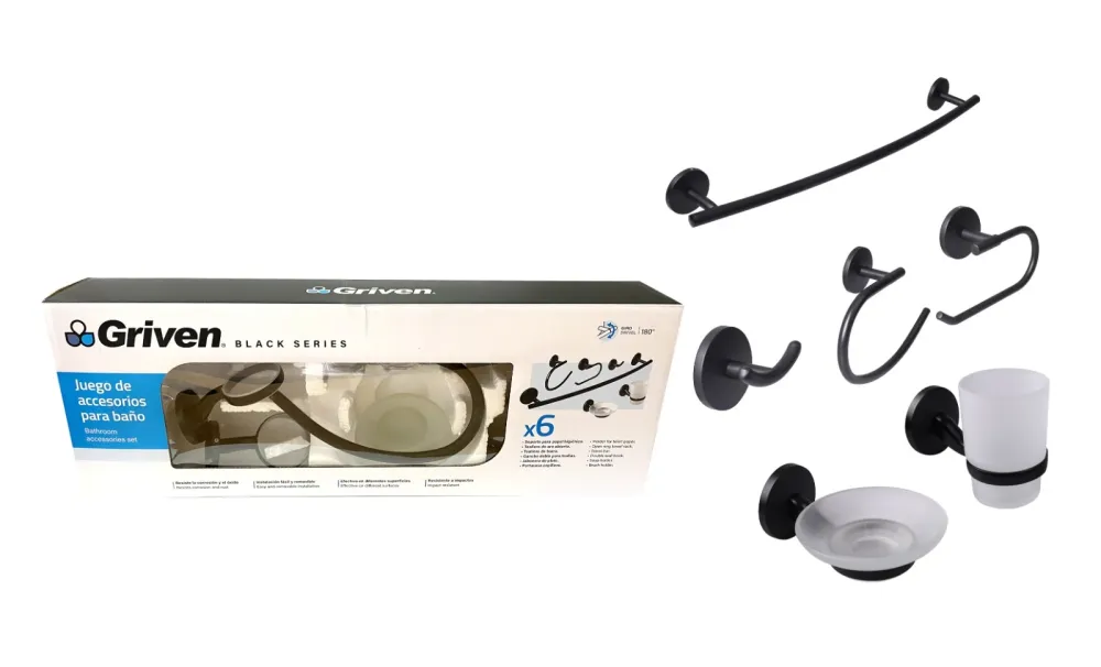 Set de Accesorios para Baño (6 Piezas) - Acero Inoxidable / Acabado Negro Mate en Acero Inoxidable