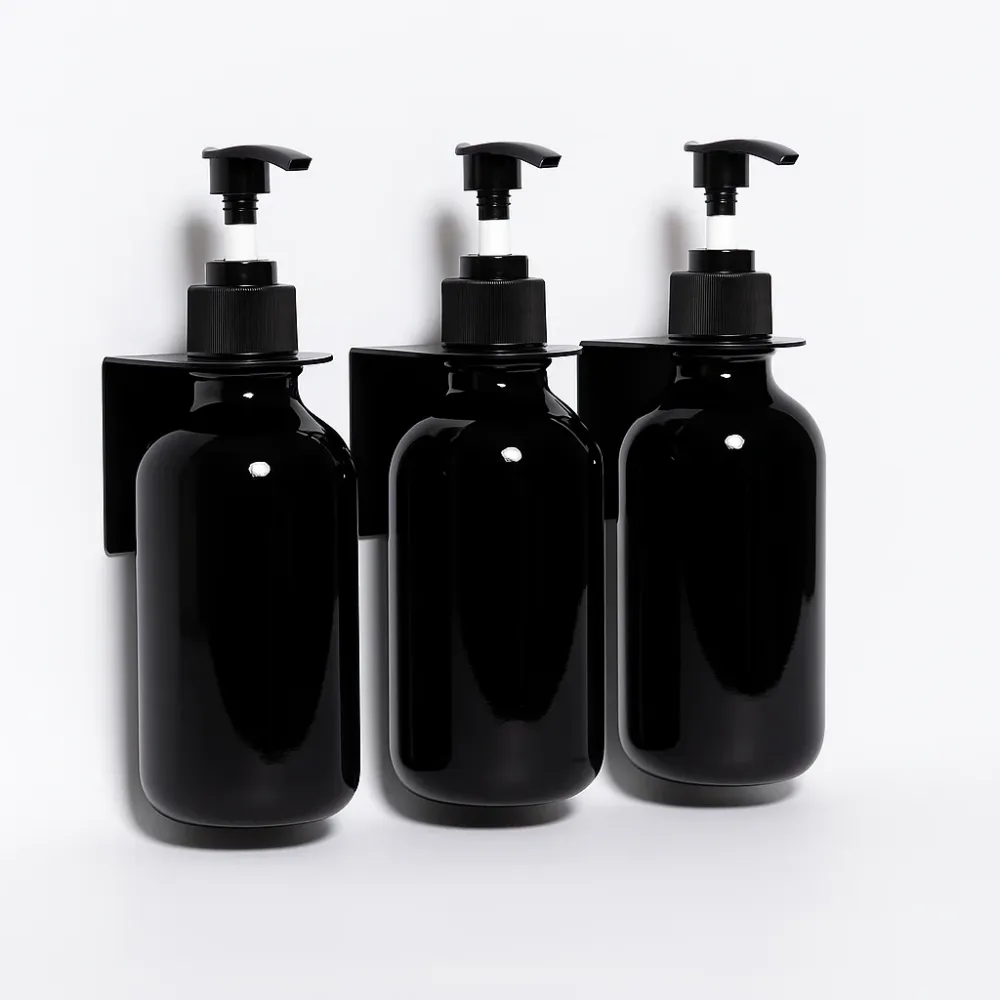 Set de Dispensadores Negros con Soporte de Pared
