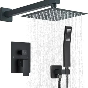 Set de Ducha Cuadrada, Monomando y Ducha de Mano en Acero Inoxidable - Acabado Negro Mate