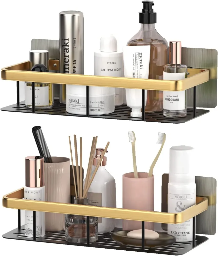 Set de Organizador Estante de Baño Repisa Ducha 2 Und Gold