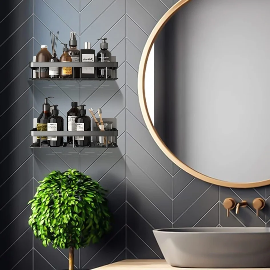 Set de Organizador Estante de Baño Repisa Ducha 2 Und Gold