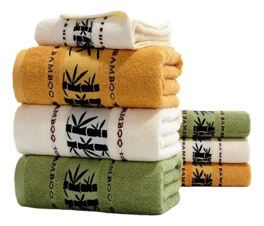 Set 4 Toallas Algodón Super Suave 450G 75X140 CM Diseño Bambú