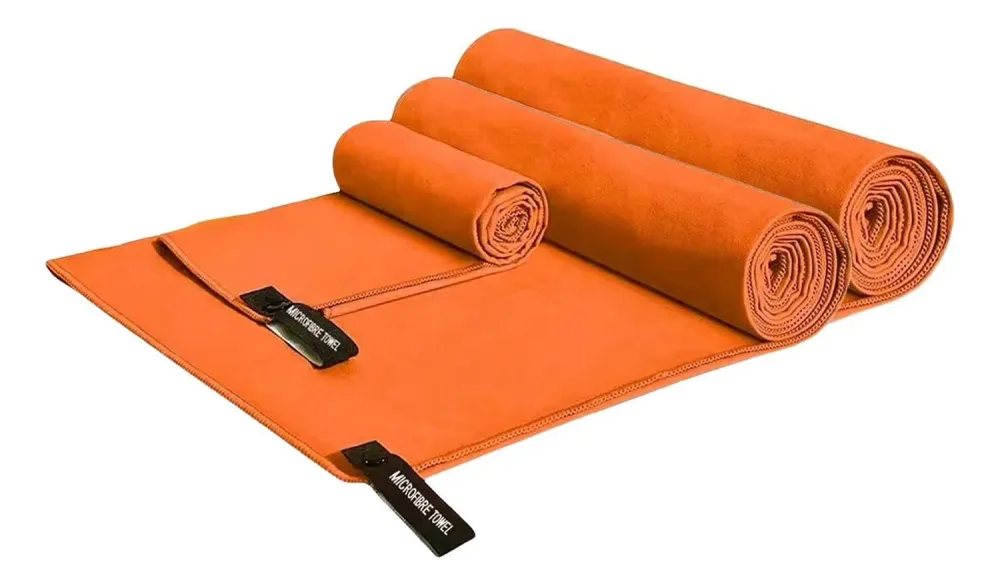 Set 3 Toallas Baño Viaje Microfibra Secado Rápido Naranja