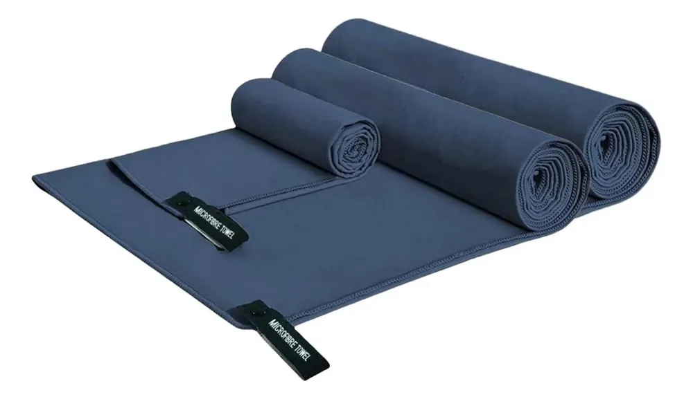 Set 3 Toallas Baño Viaje Microfibra Secado Rápido Azul Marino