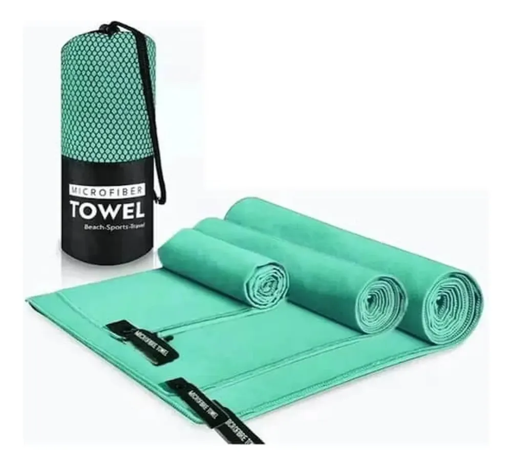 Set 3 Toallas Baño Viaje Microfibra Secado Rápido Menta