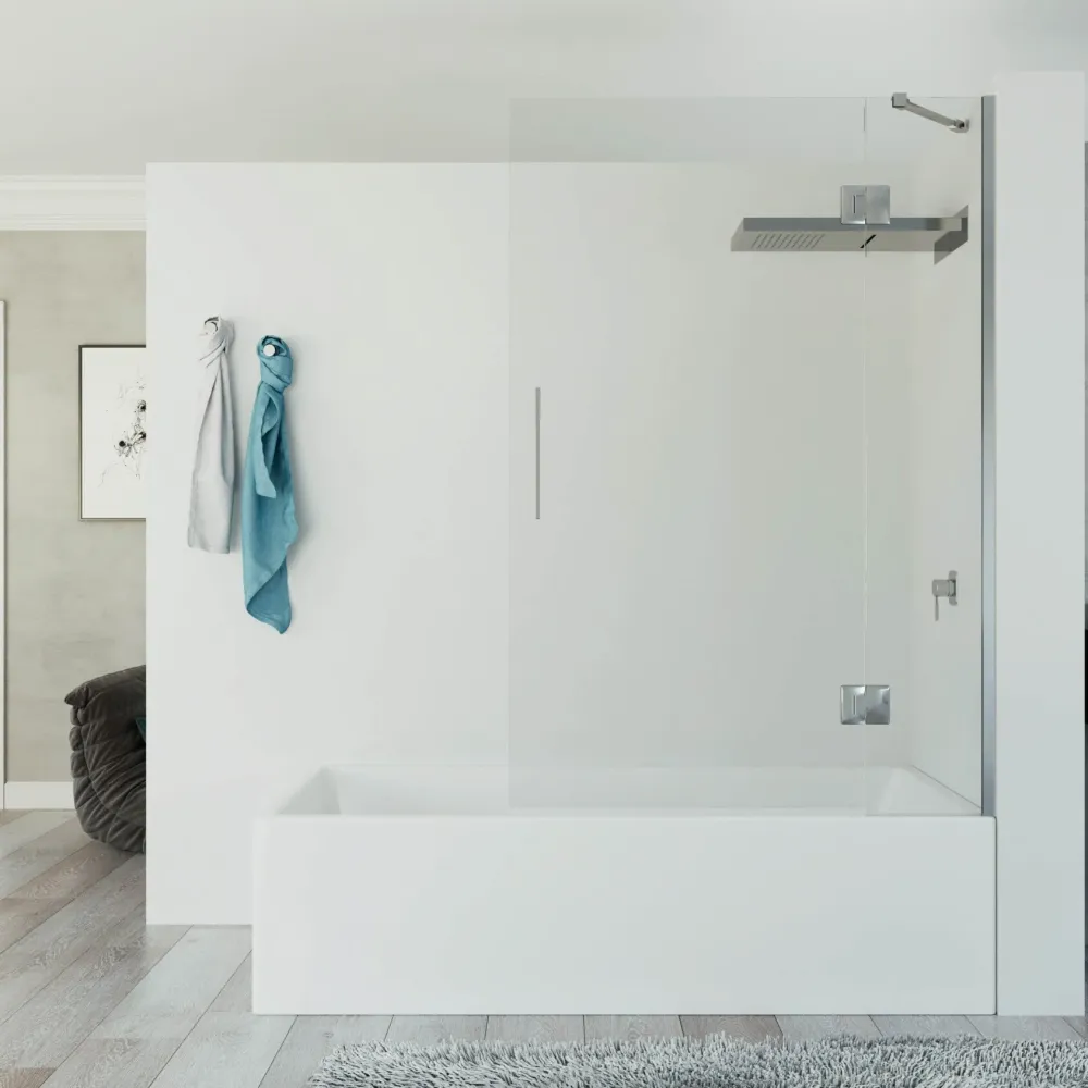 Mampara de Bañera AURE de Seviban Medida. Frontal con Puerta Abatible y Fijo Cromo