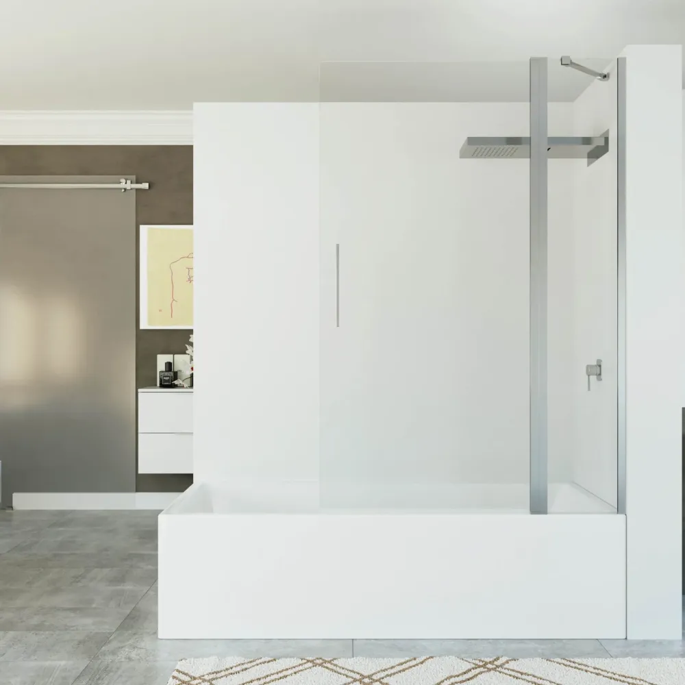 Mampara de bañera ORA de Seviban Medida. Puerta Abatible y Fijo Cromo