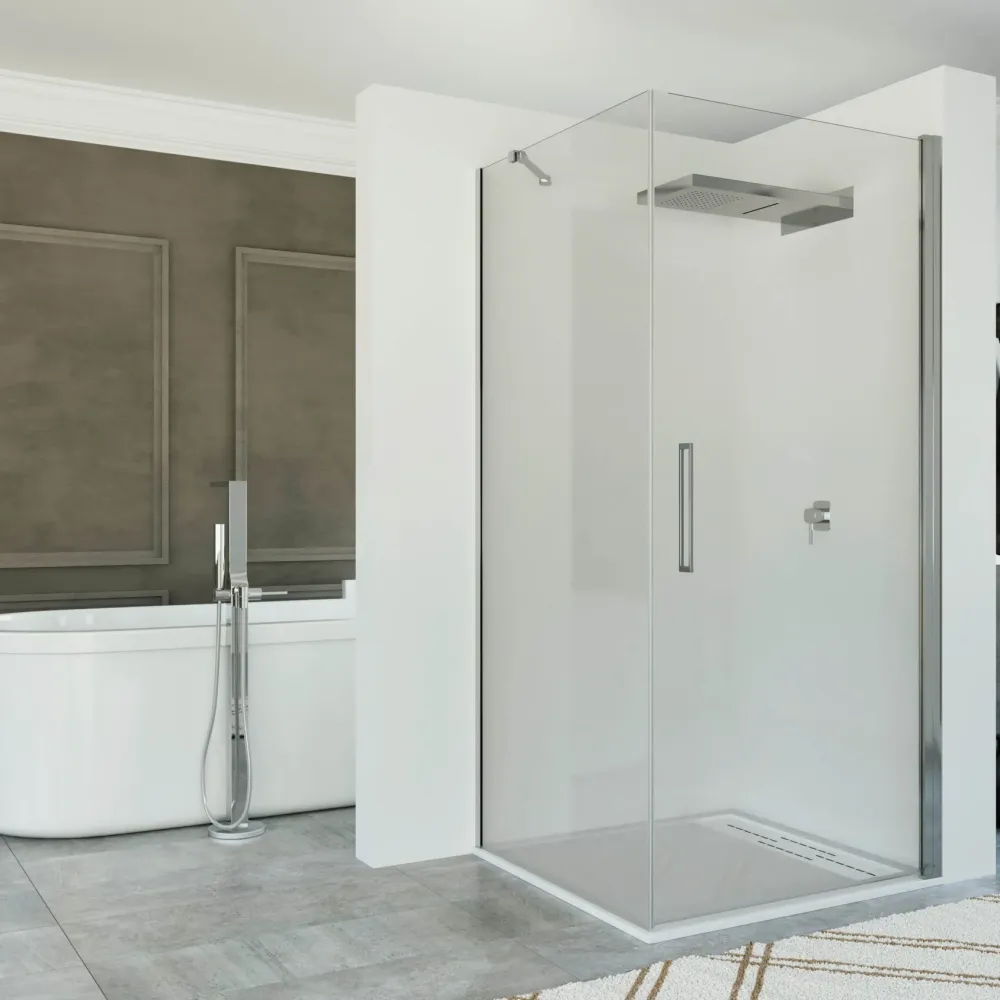 Mampara de Ducha Angular con Puerta Abatible ANIMA de Seviban. Medida Cromo
