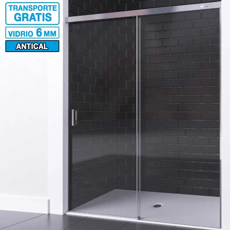 Mampara SIA de Seviban frontal de ducha hasta 180 cm de 2 hojas: 1 fija y 1 corredera. Medida Cromo
