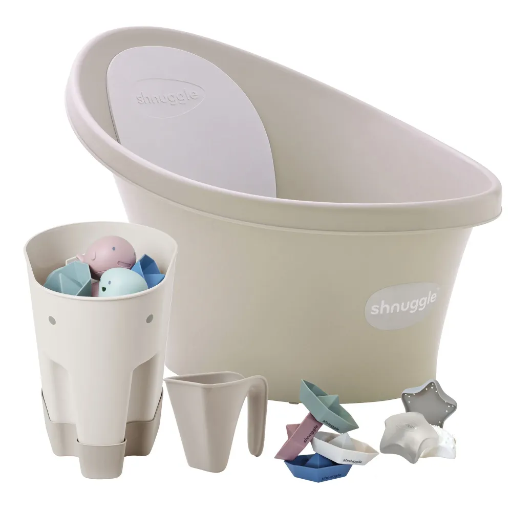 Paquete de 5 piezas de baño y accesorios para recién nacidos Shnuggle Taupe