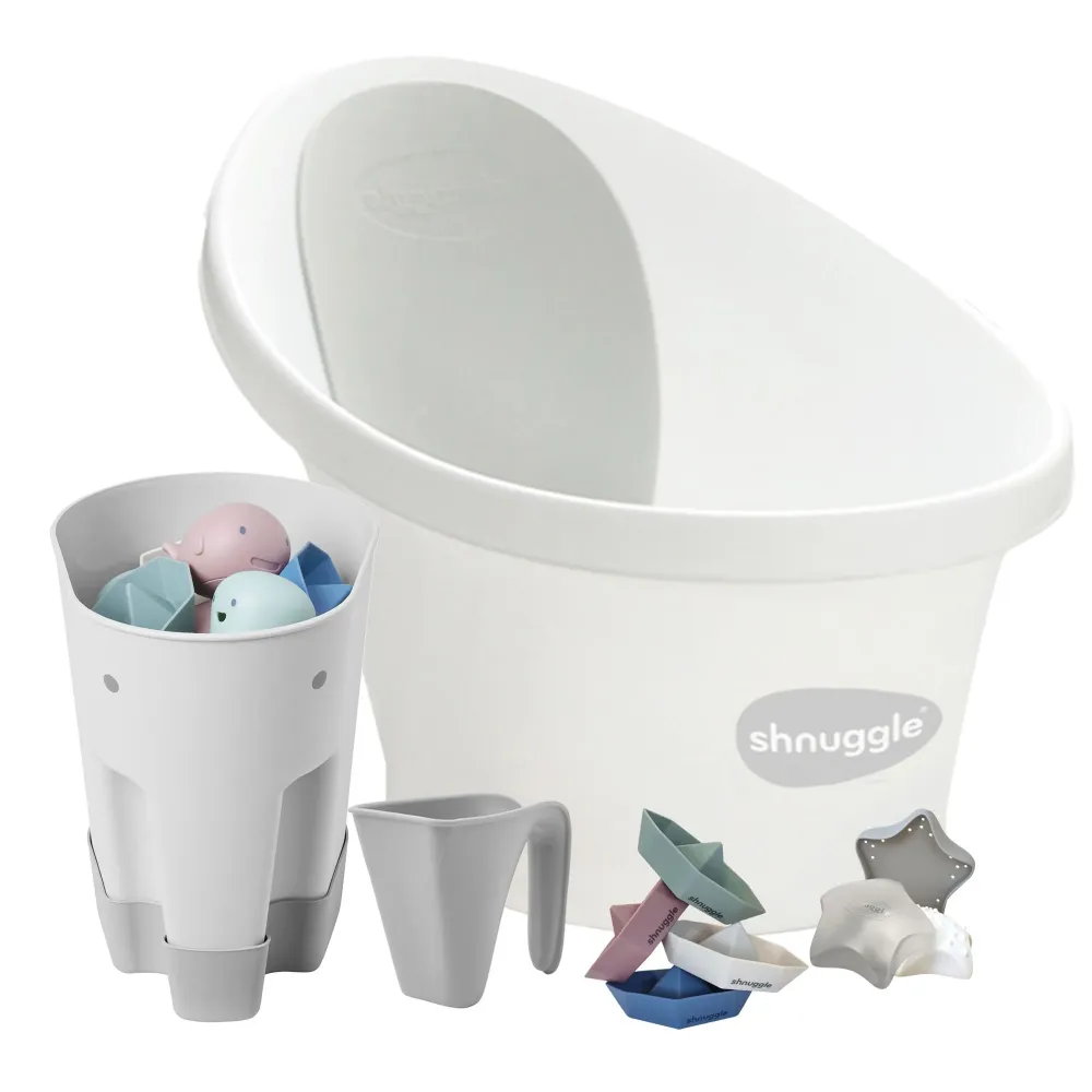 Paquete de 5 piezas de baño y accesorios para recién nacidos Shnuggle Taupe