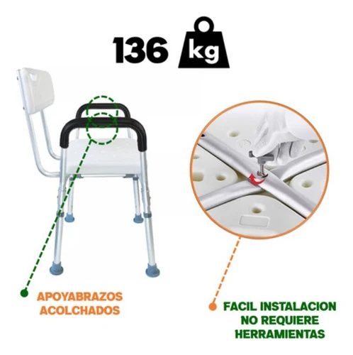 Silla Ducha Con Reposabrazos Y Respaldo