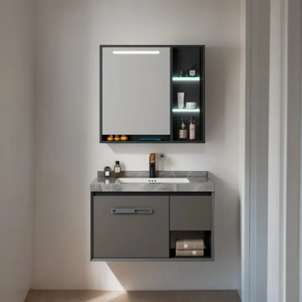MUEBLE DE BAÑO - PLYWOOD - GRIS MODERNO - MÁRMOL - 800X500X500MM Sirena Electronics S.A.